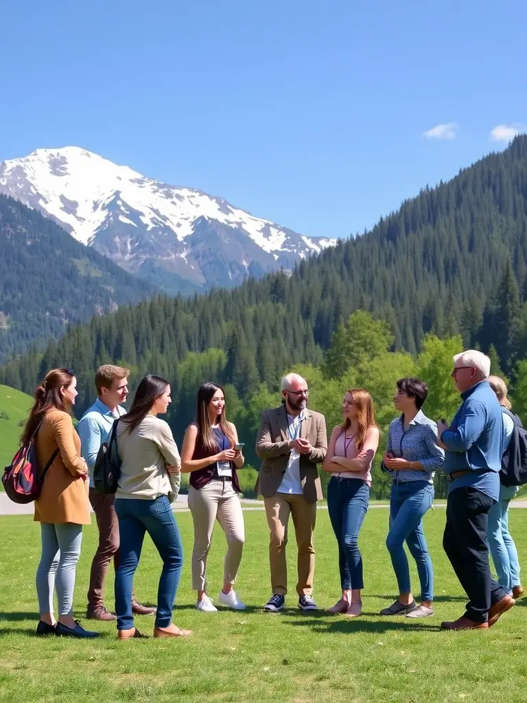 Attendees enjoying a social event at the Whistler Heme conference, with a scenic view of the mountains in the background, fostering a relaxed and engaging atmosphere.