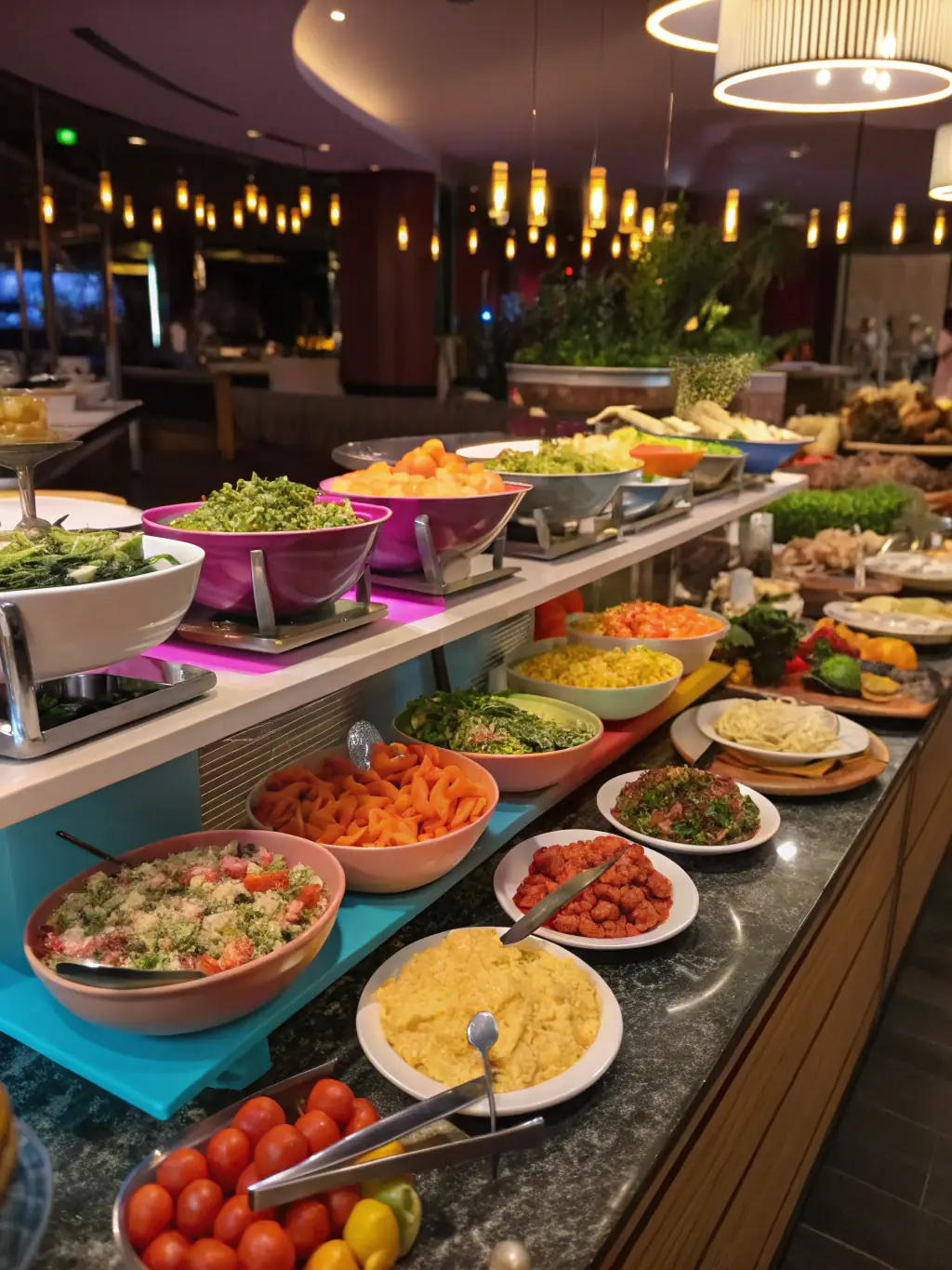 An appealing photograph of a buffet spread at the conference, featuring a variety of healthy and delicious food options, emphasizing the quality of catering.