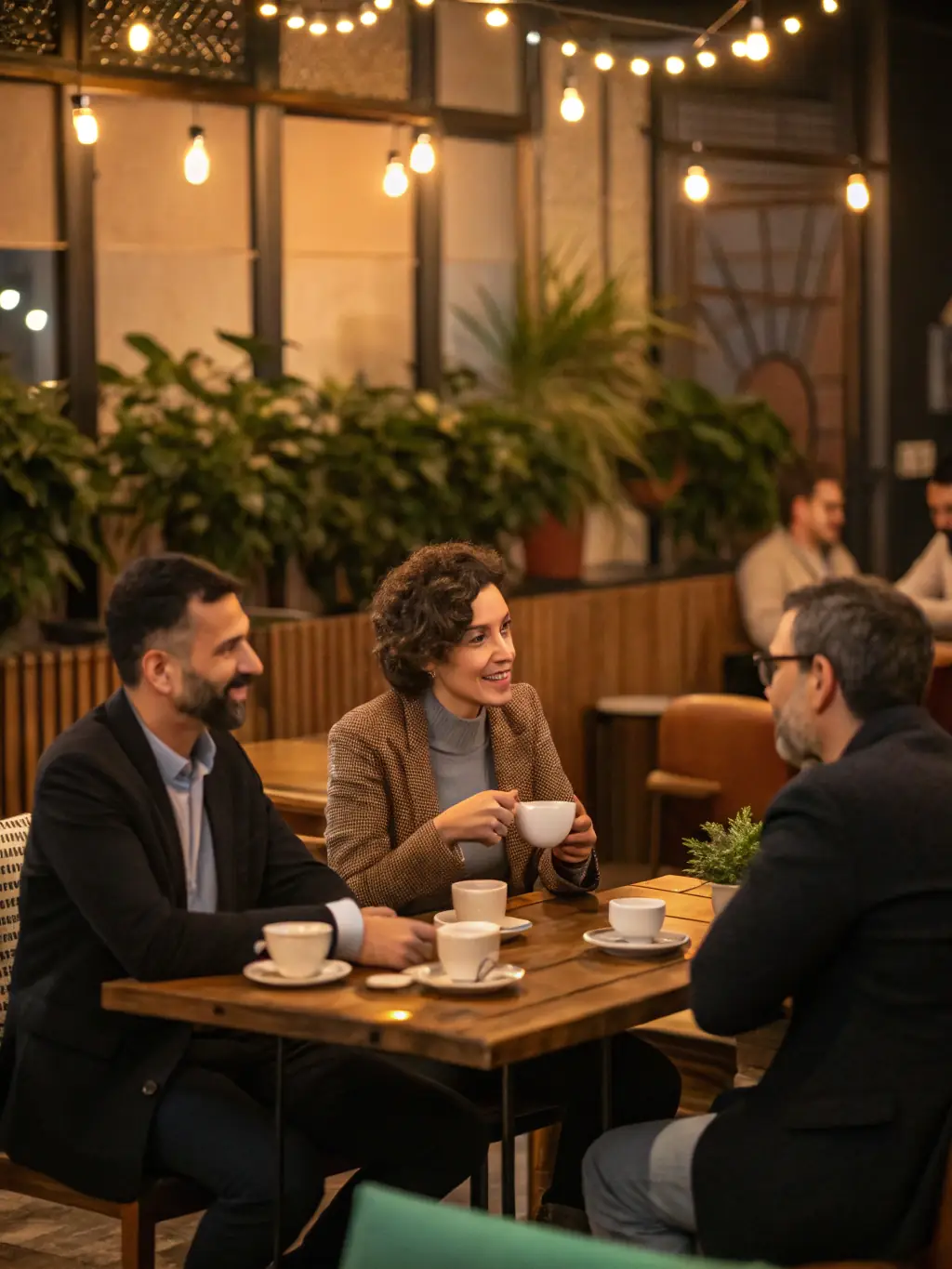 A photograph of attendees networking during a coffee break at the Whistler Heme conference, with engaging conversations taking place.